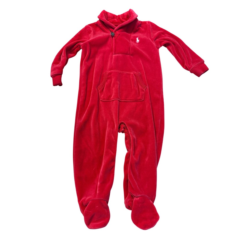 Ralph Lauren Red Velour Footed Pajama Sleepers Baby 9M
